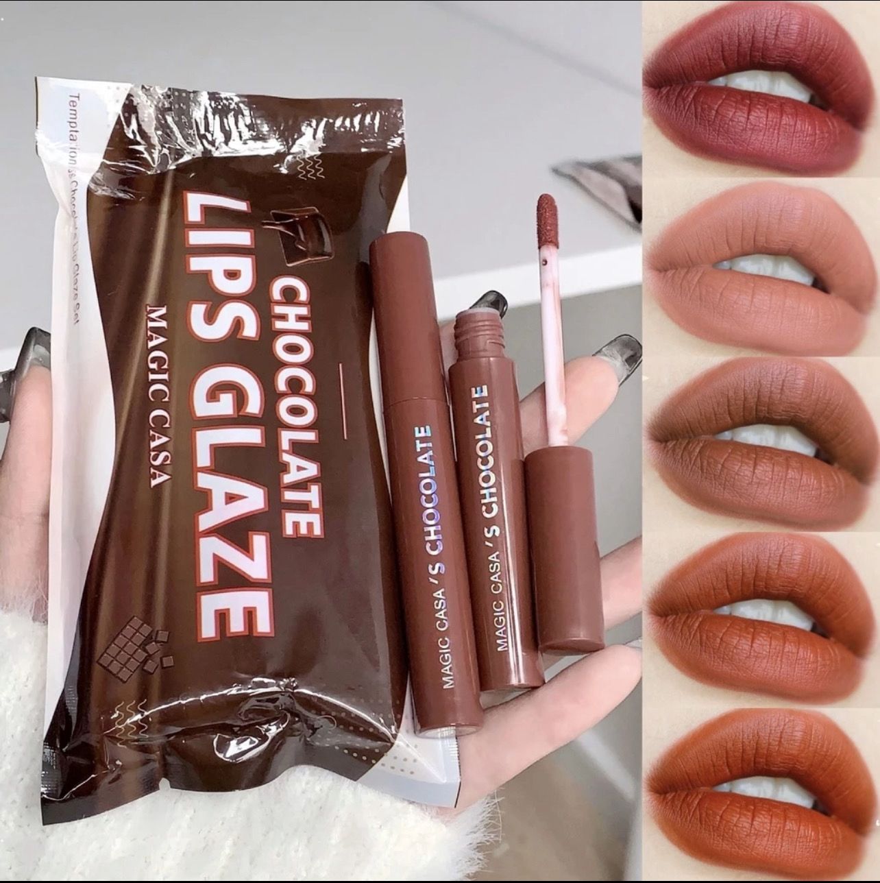 ￼￼￼MAGIC CASA 5Pcs Lipstick Set Matte Korea Liptint Murah Velvet Long Lasting Lip Glaze Gincu Borong不沾杯 3set (Promo)