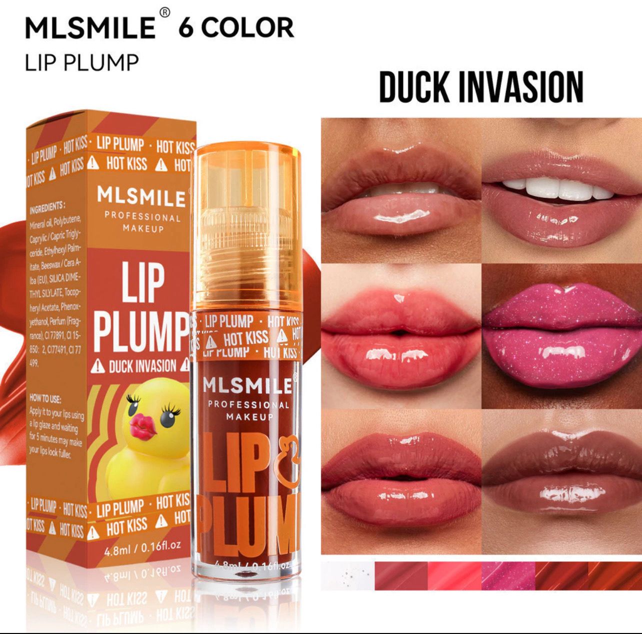￼Cute Little Yellow Duck Lip Oil Lip Gloss Moisture Mirror Surface Deeply Smooth Lip Glaze Pearlescent Liquid Lipstick Lip Care Transparent Moisturize Exquisite Makeup Portable 4pcs