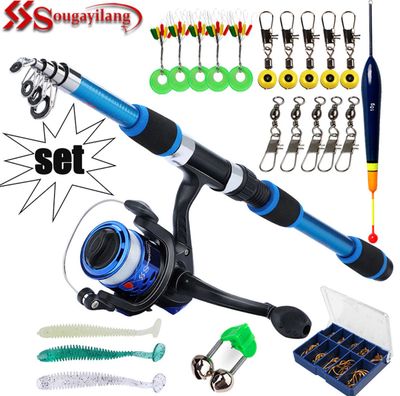 ￼Sougayilang 1.8m Fishing Rod Reel Set Portable Travel Fishing Rod Fishing Hook Soft Lure Fishing Tool Full Set Spinning Fishing Reel Lure Connector Combos Set for Saltwater Freshwater 1set