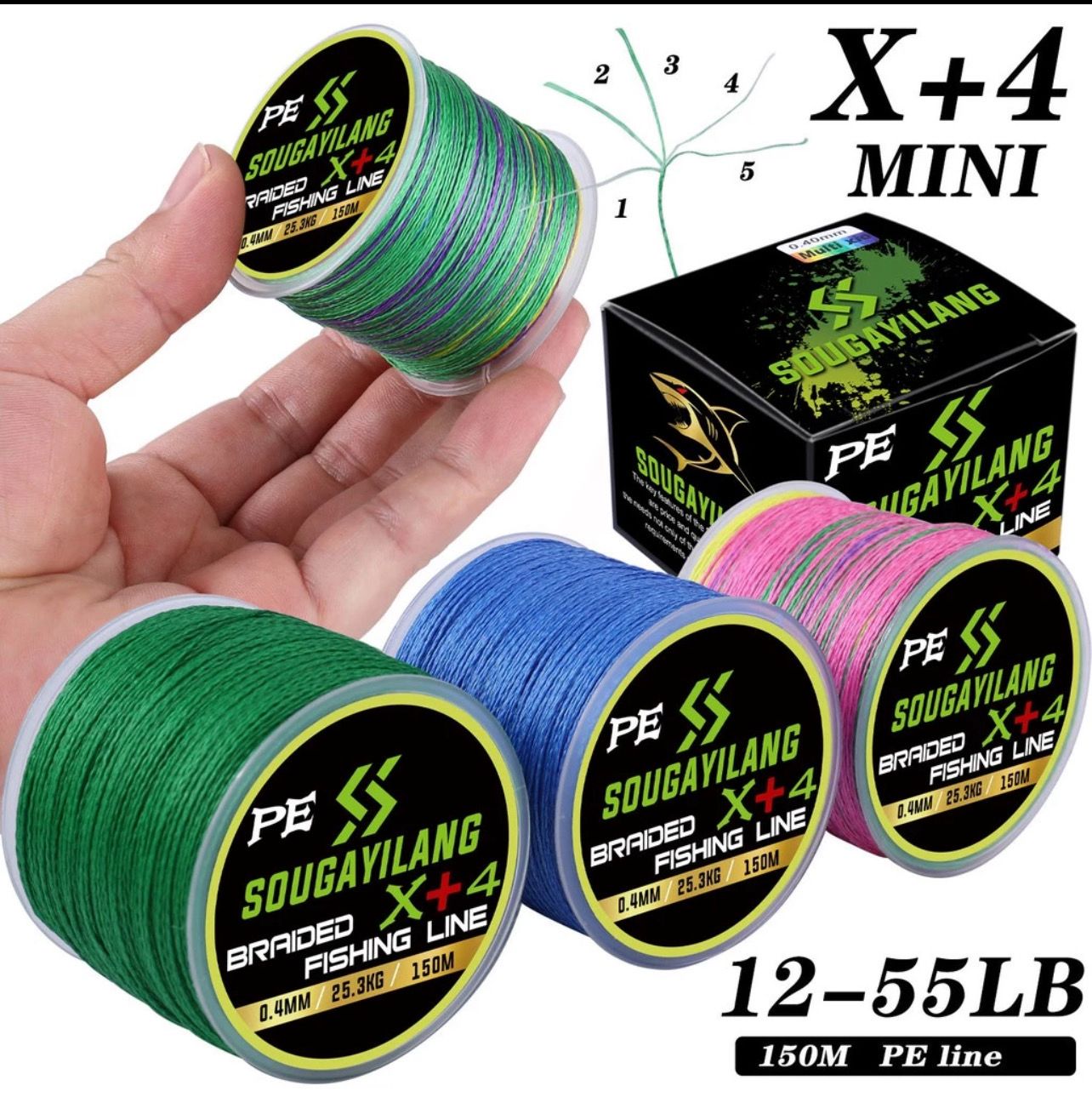 ￼Sougayilang 150M PE Braided Fishing Line 18-33kg Fishing Line Fishing Line 3Roll