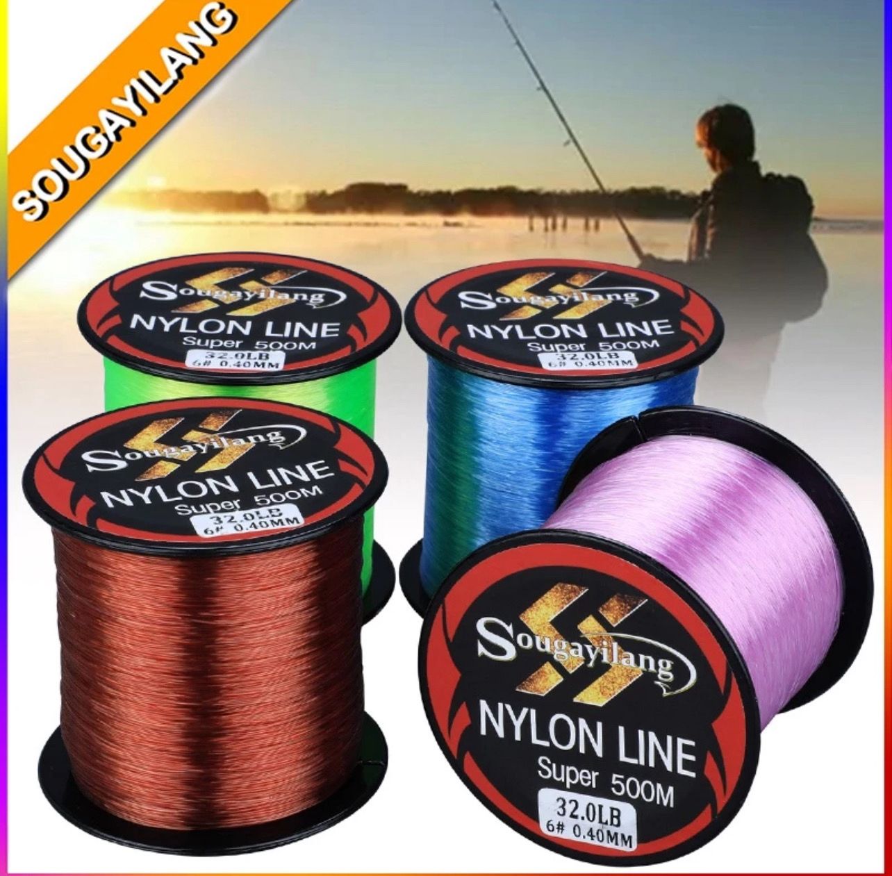 ￼Sougayilang Nylon Fishing Line 11-36.3LB 500M Fishing Line Leader Line Sinking Line Smooth Fishing Line 2roll