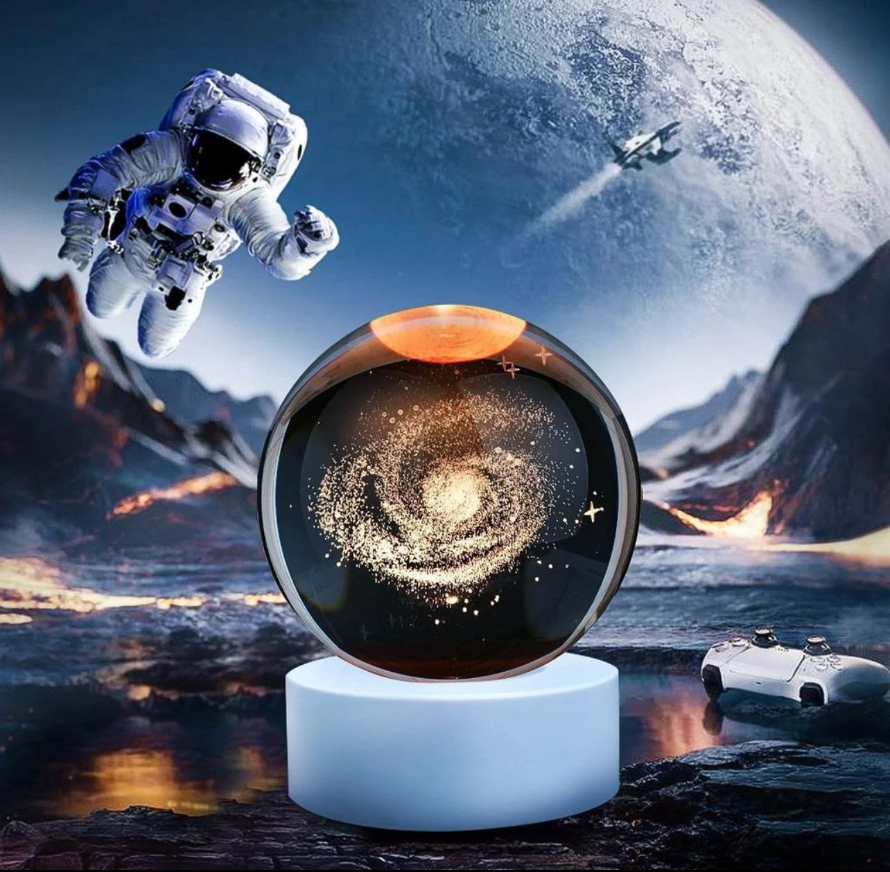￼3D Crystal ball nightlight, USB charging port, 2.36 inch (6 cm)LED glass ball nightlight, white base, holiday gift, birthday gift for boys and girls teens 2pcs (promo)