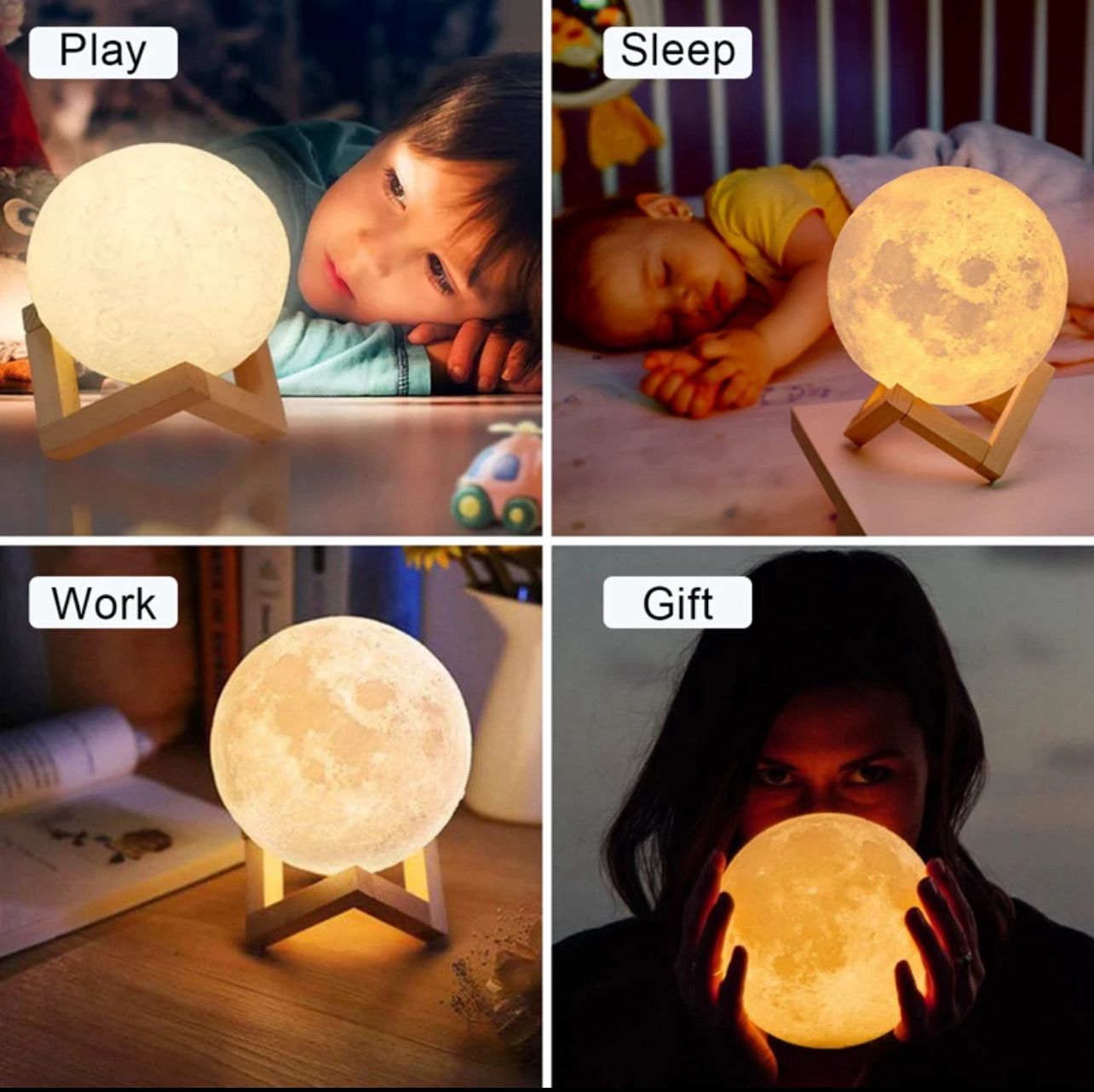 ￼LED Moon Lamp Night Light Battery Powered With Stand Starry Lamp Bedroom decoration Night Lights Kids Gift Originality Moon Lamps 3pcs (promo)
