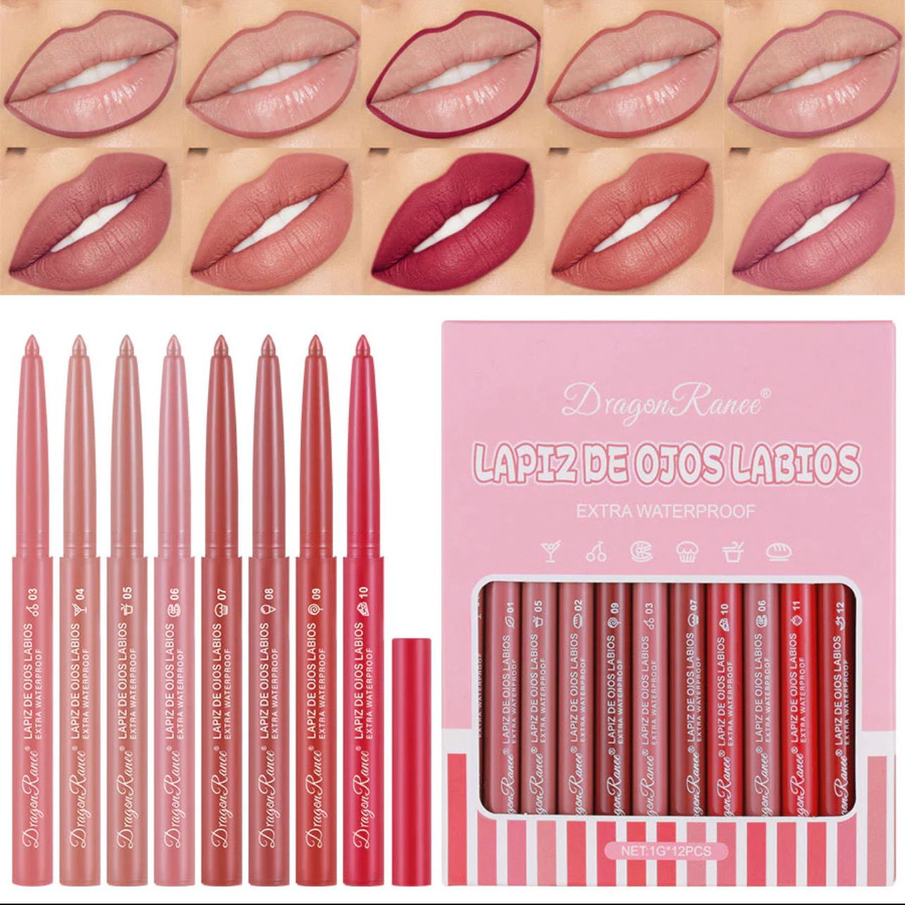 Lip Pencil Matte Velvet Outline Line Smooth Melaleuca Makeup Color Series Eating Earth Color Dark Brown Maple Leaf Color Waterproof Long-Lasting Beauty Lip Liner Lipstick Pencil Lip Pencil Aunt Red B