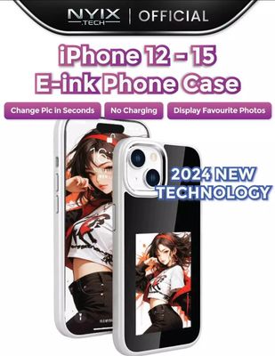 ￼【E-Ink】iPhone Phone Case NFC 3 Color DIY Transmit Cover Protector Casing 15 14 13 12 Pro Max Apple Shock Proof Couple Ip