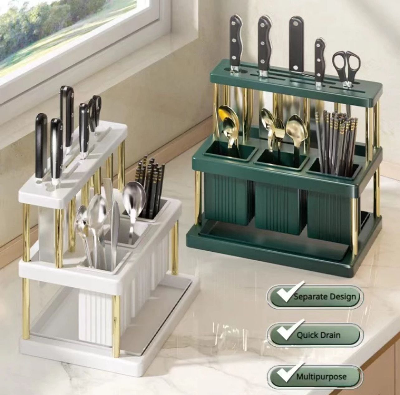 ￼SF_ Kitchen Rack Cutlery Drainer Holder Rak Pisau Rak Dapur Holder Rak Sudu Cutlery Fork Spoon Knife Storage Rack