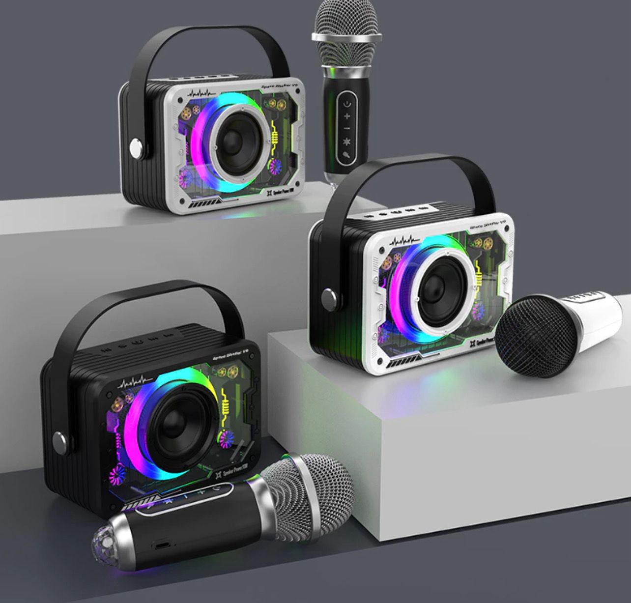 ￼Wireless Karaoke Speaker With Karaoke Bluetooth Microphone V9 Home KTV Karaoke Machine RGB Light Mini Bluetooth Speaker