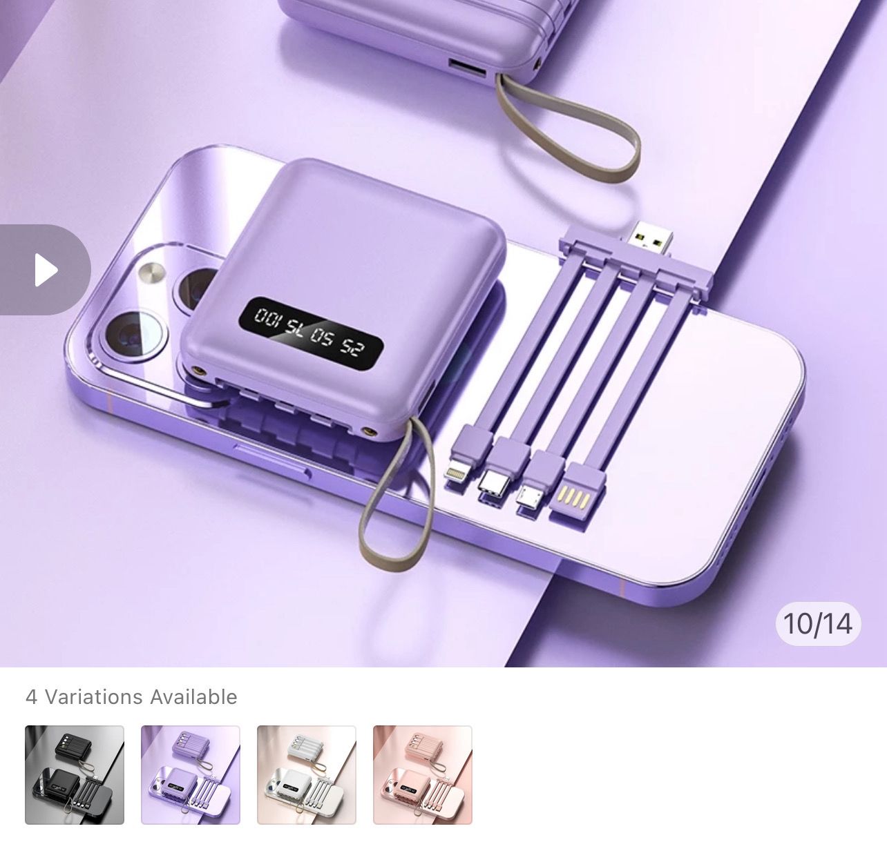 ￼20000mAH Fast Charing Powerbank With 4 Cables Cute Mini Powerbank With Lanyard Portable Power bank Digital Display LED