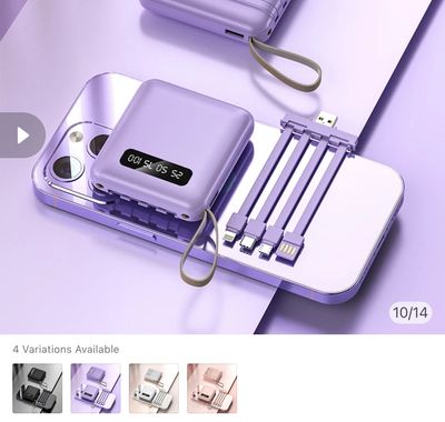 ￼20000mAH Fast Charing Powerbank With 4 Cables Cute Mini Powerbank With Lanyard Portable Power bank Digital Display LED