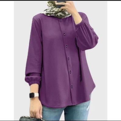 ￼Women Muslim Casual Solid Color Full Sleeve O-Neck Abaya Kaftan Blouse Cey Clothing