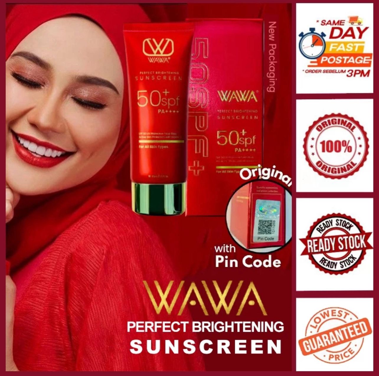 ￼Wawa Sunscreen Original HQ w Pin Code / Wawa Zainal Perfect Brightening Sun Screen Sunblock Protector Pelindung Matahari - 1pcs $10/ 2pcs $15 (bila beli 2 buat kuantiti 2 untuk harga bertukar)