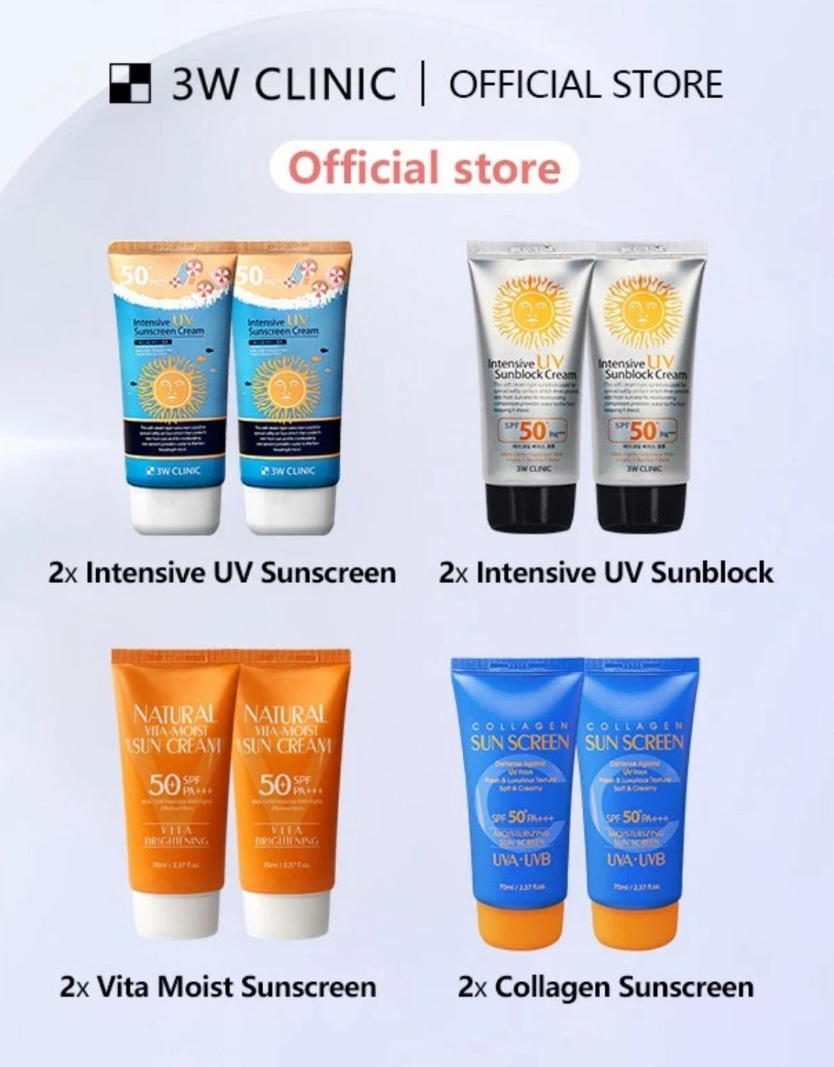￼3W Clinic Intensive UV Sunscreen Cream, Intensive UV Sunblock Cream Vita Moist Sunscreen Collagen Sunscreen SPF50 PA+++ 2pcs