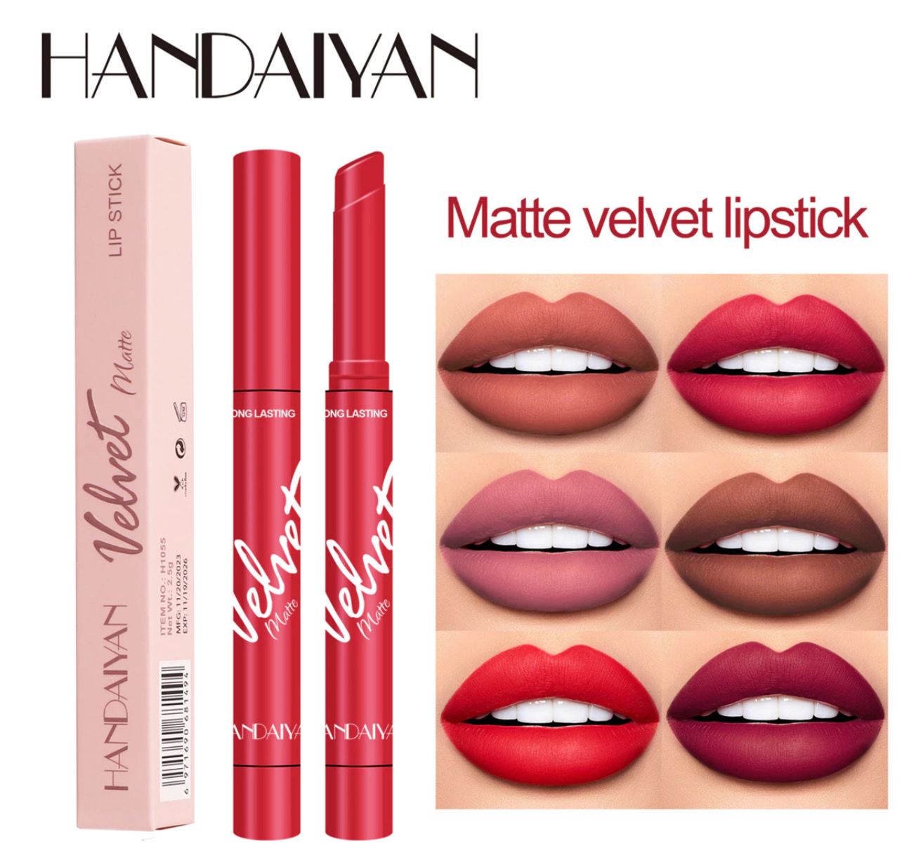￼Matte Matte Velvet Lipstick Lasting Easy-to-Color Rotating Thin Tube Lipstick 5pcs