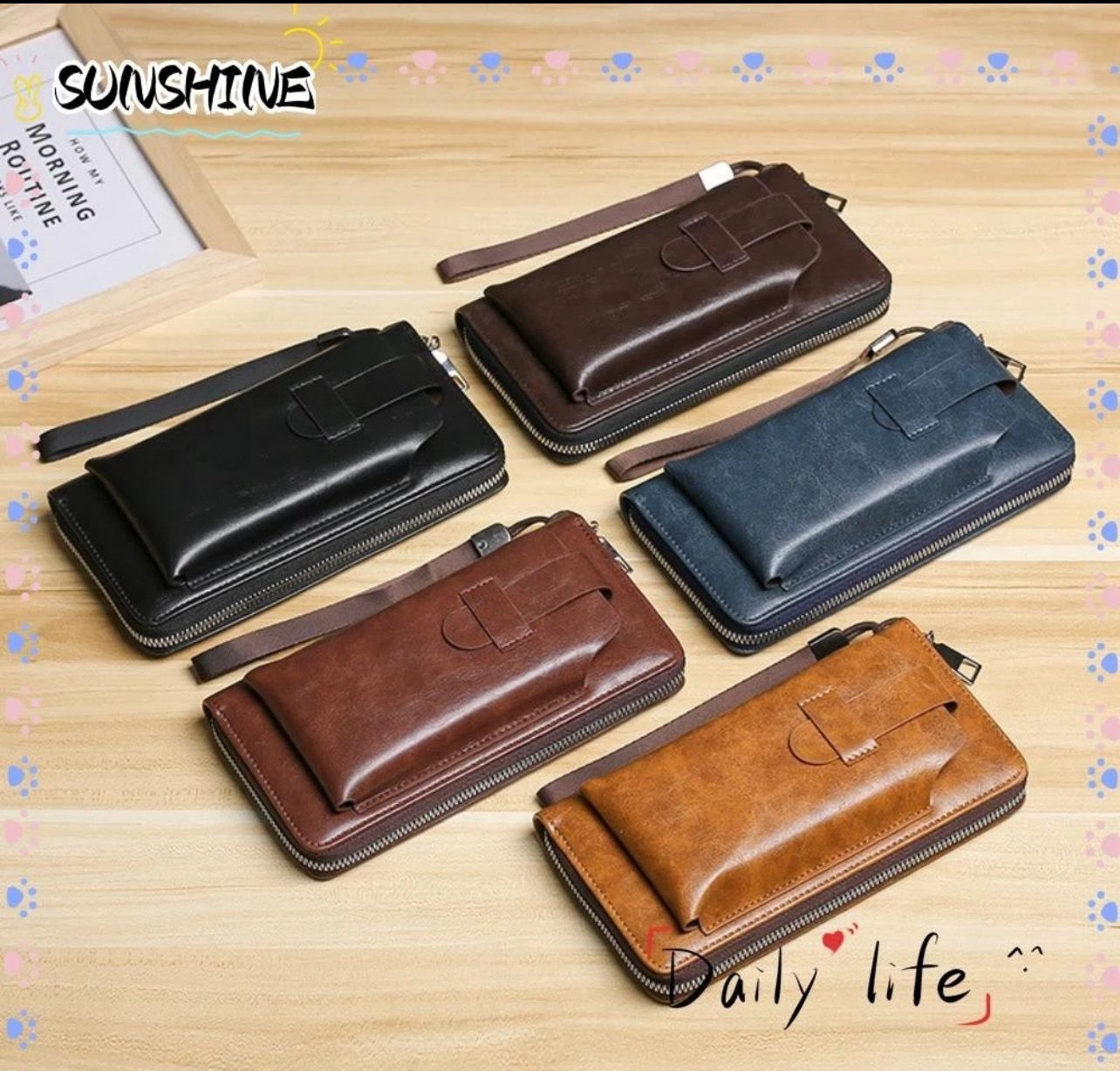 ￼1SUNSHINE Long Wallets, Cowhide Large Capacity Card Holder, Casual Multifunction Soft Leather Zipper Coin Purse Male Men