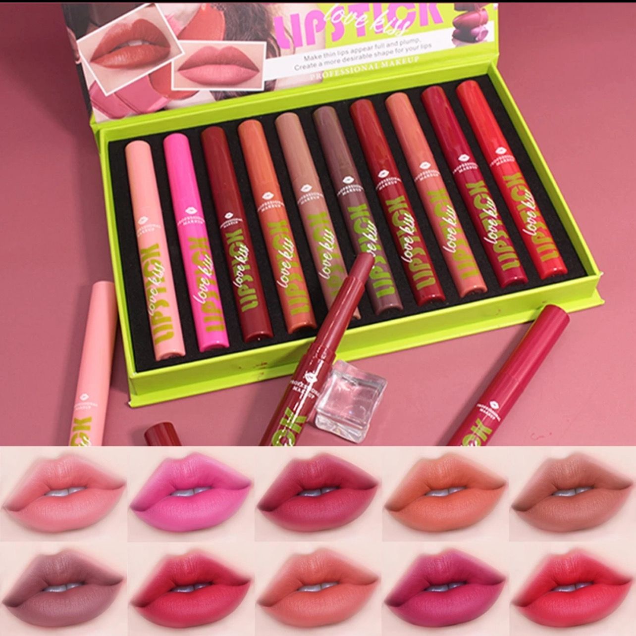 ￼10pcs Set Matte Lip Liner Pen Lipstick Pencil Long Lasting Smudge Proof Color Rendering Lip Liner Makeup Pen