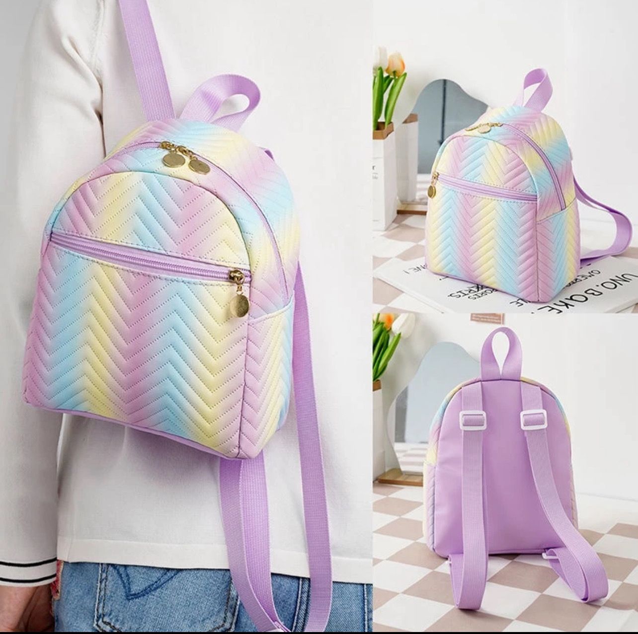 ￼Ins All-match Junior High School Students Gradient Schoolbag Korean Style Girl Fashion Mini Backpack
