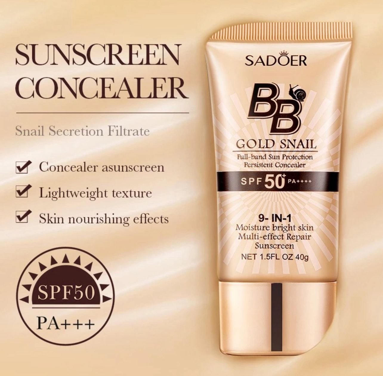 ￼ROREC SADOER SPF50+ PA+++ Gold Snail Sunscreen BB Cream Concealer Cream Sunblock 40g 3pcs