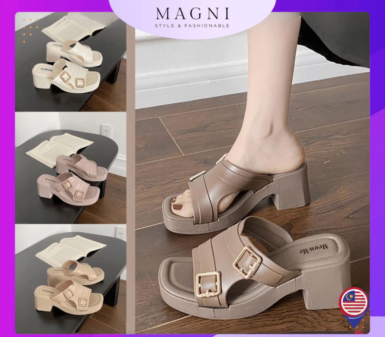 ￼READY STOCK Magni Thick Women&#39;s Sandal Kasut Wanita Casual Wedges Casual Heels