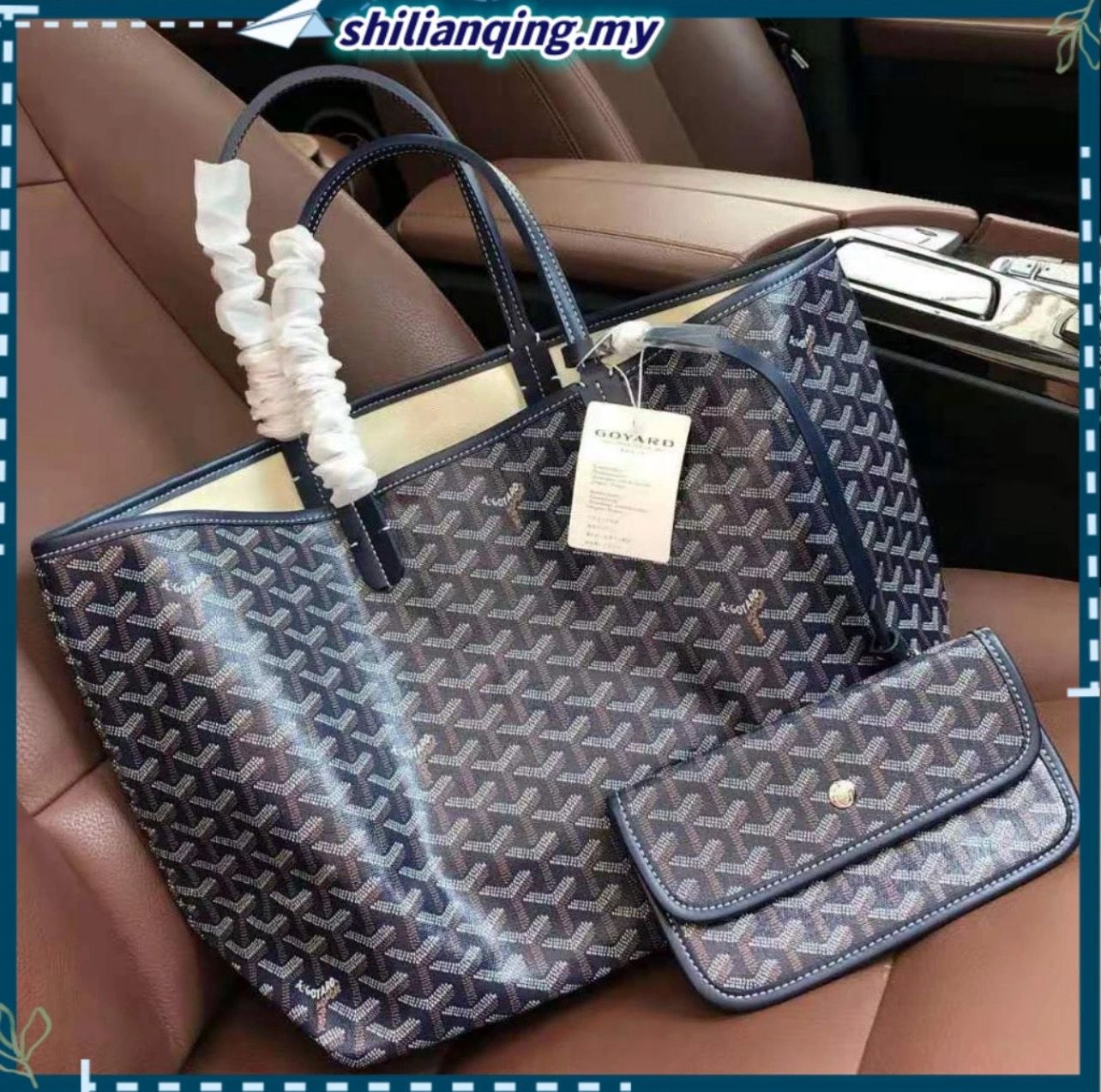 ￼🍊[Ready stock ] 🍊单肩包/托特包Dog Tooth Bag Goyard Goyard Star Same Style Vegetable Basket Canvas Shopping Bag Tote Bag Trendy goyard tote bag handbag goyard (Large)