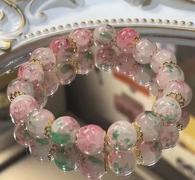 ￼Chinese Style Cherry Blossom Floral Glass Bracelet Female ins Niche Design New Style All-Match Bracelet 5pcs