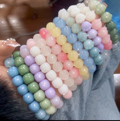￼Ice Transparent White Jade Color Bodhi Bracelet Soft Gradient Pink Round Bead 7pcs