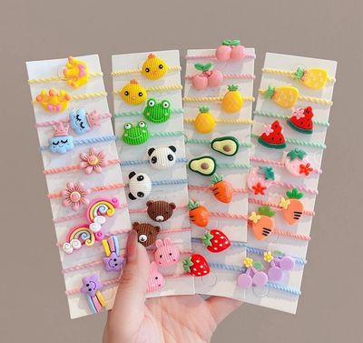￼10PCS/Set New Girls Cute Cartoon Flower Small Scrunchie Kids Ponytail Hair Tie Elastic Hair Bands Fashion Hair Accessories Set 6set