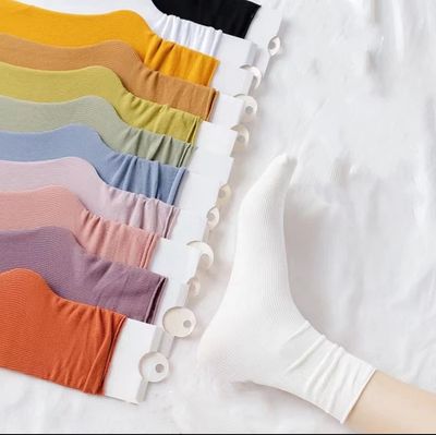 ￼Women Thin Breathable Socks Summer Solid Color All-Match Cool Mid-Tube Socks 8pair