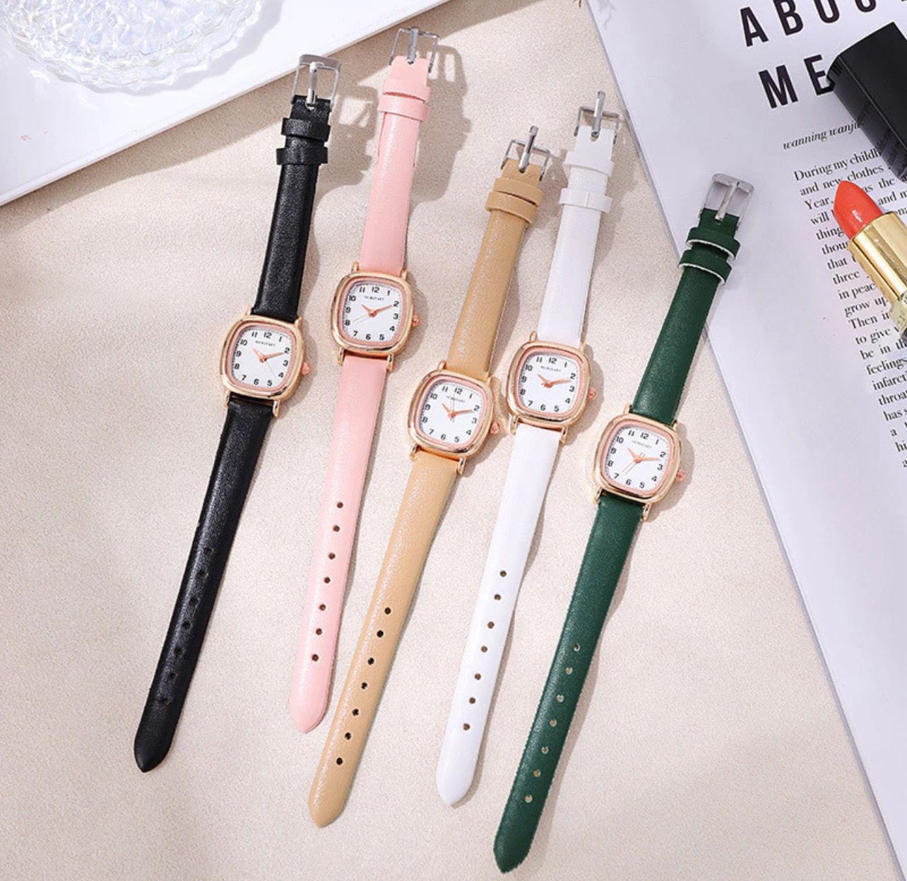 ￼Ladies Watch Niche Light Luxury ins High-value Student Exam Simple Temperament Square Small Exquisite Retro Mori Quartz Watch 1850 4pcs