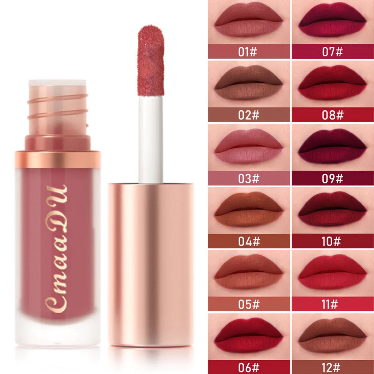 ￼CmaaDu  12 Color Matte Velvet Lip Gloss Long-lasting Waterproof Non-fading Non-stick Cup 6pcs