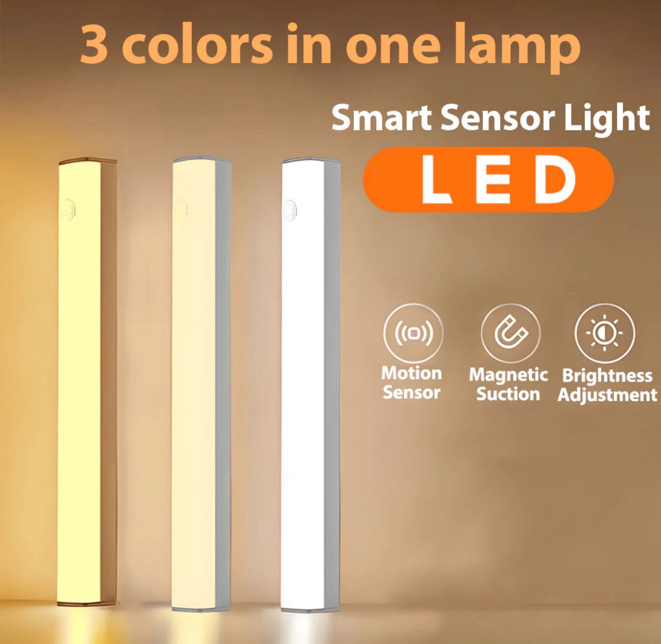 ￼Motion Sensor LED Night Light TYPE-C Rechargeable Smart Wireless Cabinet Lighting USB Portable Multi-function Adjustable Closet Wardrobe Kitchen bedroom Lightting 2pcs