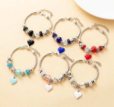 ￼One Pack Colored Glass Gem Beads Heart Charm Bracelet Ladies Jewelry Gift Bracelet 3pcs