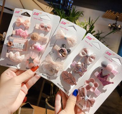 ￼4 Pcs/Set Fabric Bow Children&#39;s Hair Clip Crown Princess Girl Hair Accessories 5set