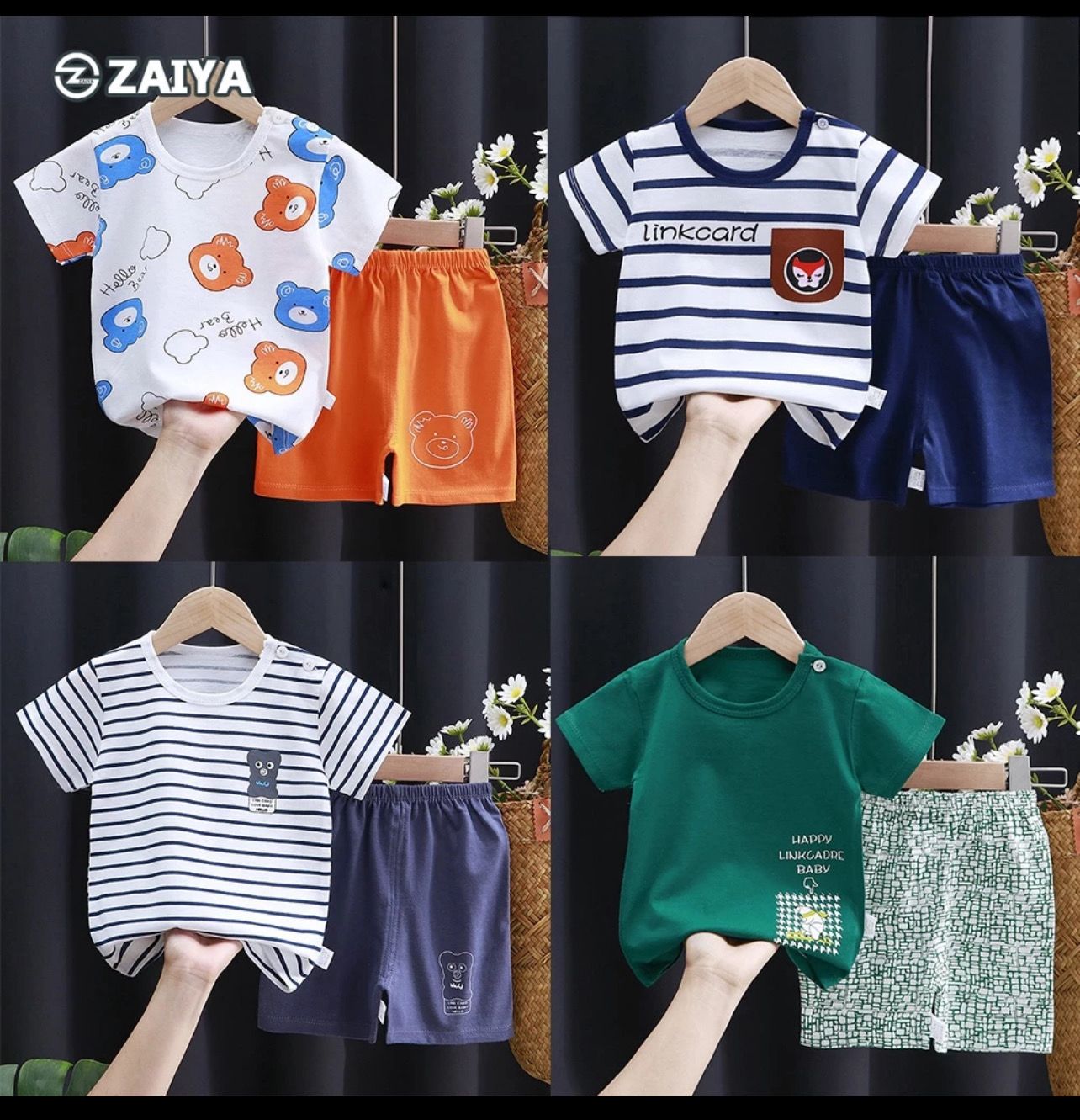 ￼VENICE Baju Budak Bayi Set ShortSleeve Clothes Cartoon Tee Baju Kanak Boys Girls Cute Clothing Summer Wear Children 2set (2baju/2seluar)