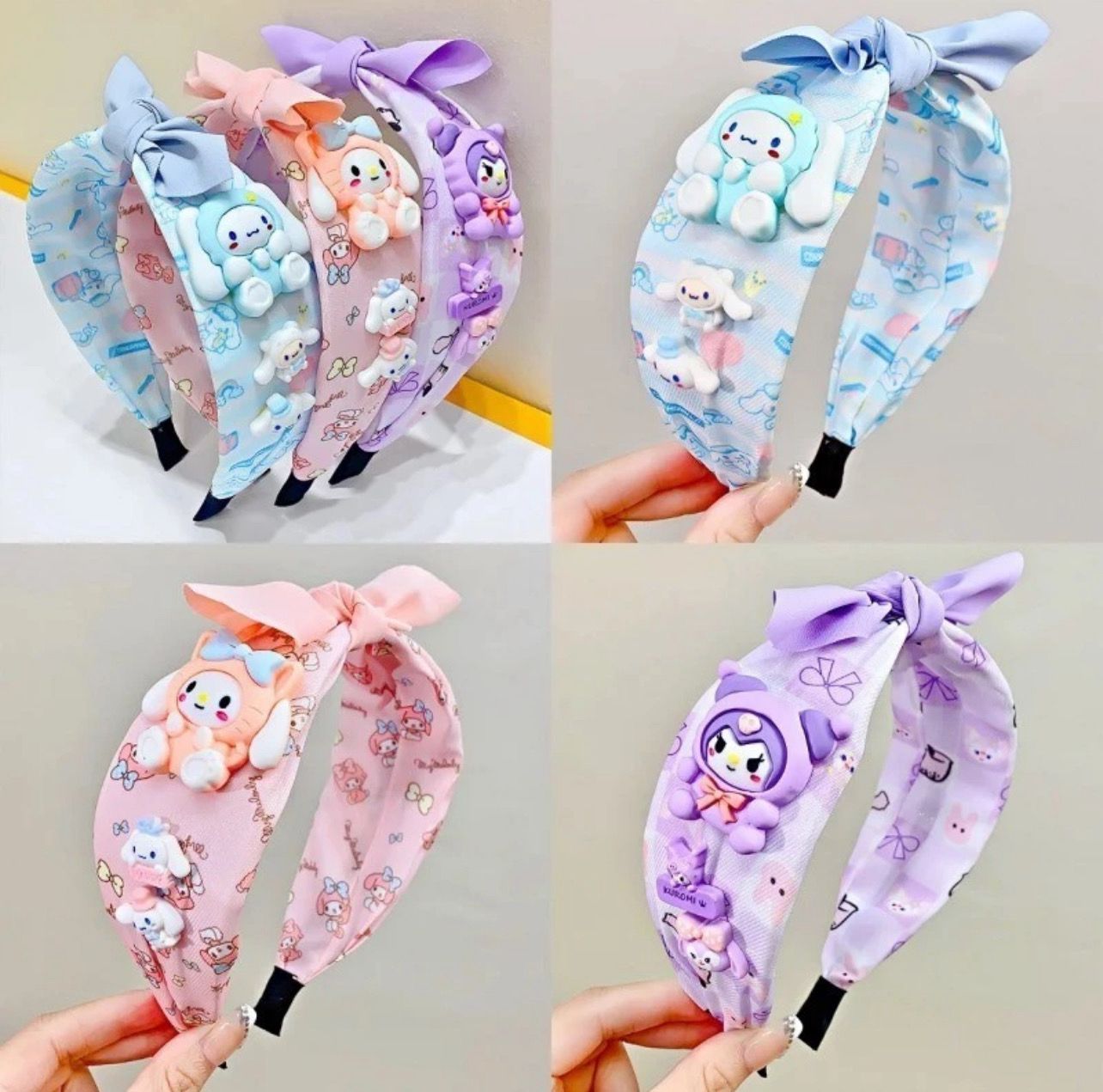 ￼Sanrio Fashion Girl Hair Band Kawaii Cartoon Cinnamoroll Kuromi Anime Bow Children Headwear Women Face Wash Hair Band Well 3pcs