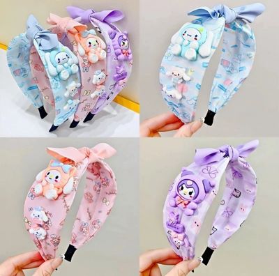 ￼Sanrio Fashion Girl Hair Band Kawaii Cartoon Cinnamoroll Kuromi Anime Bow Children Headwear Women Face Wash Hair Band Well 3pcs