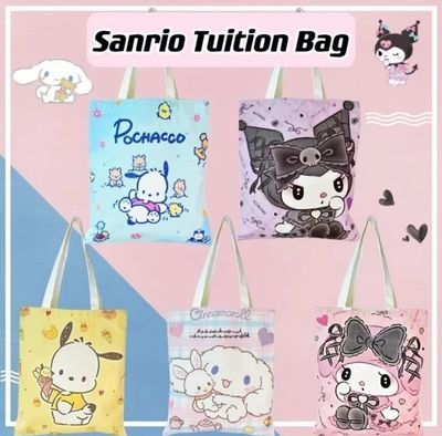 ￼Sanrio Kawaii Kuromi Cinnamoroll Melody Bags for Women Canvas Cartoon Cute Shoulder Bag Handbags Reusable Shopping Bag Casual Tote Bag 3pcs