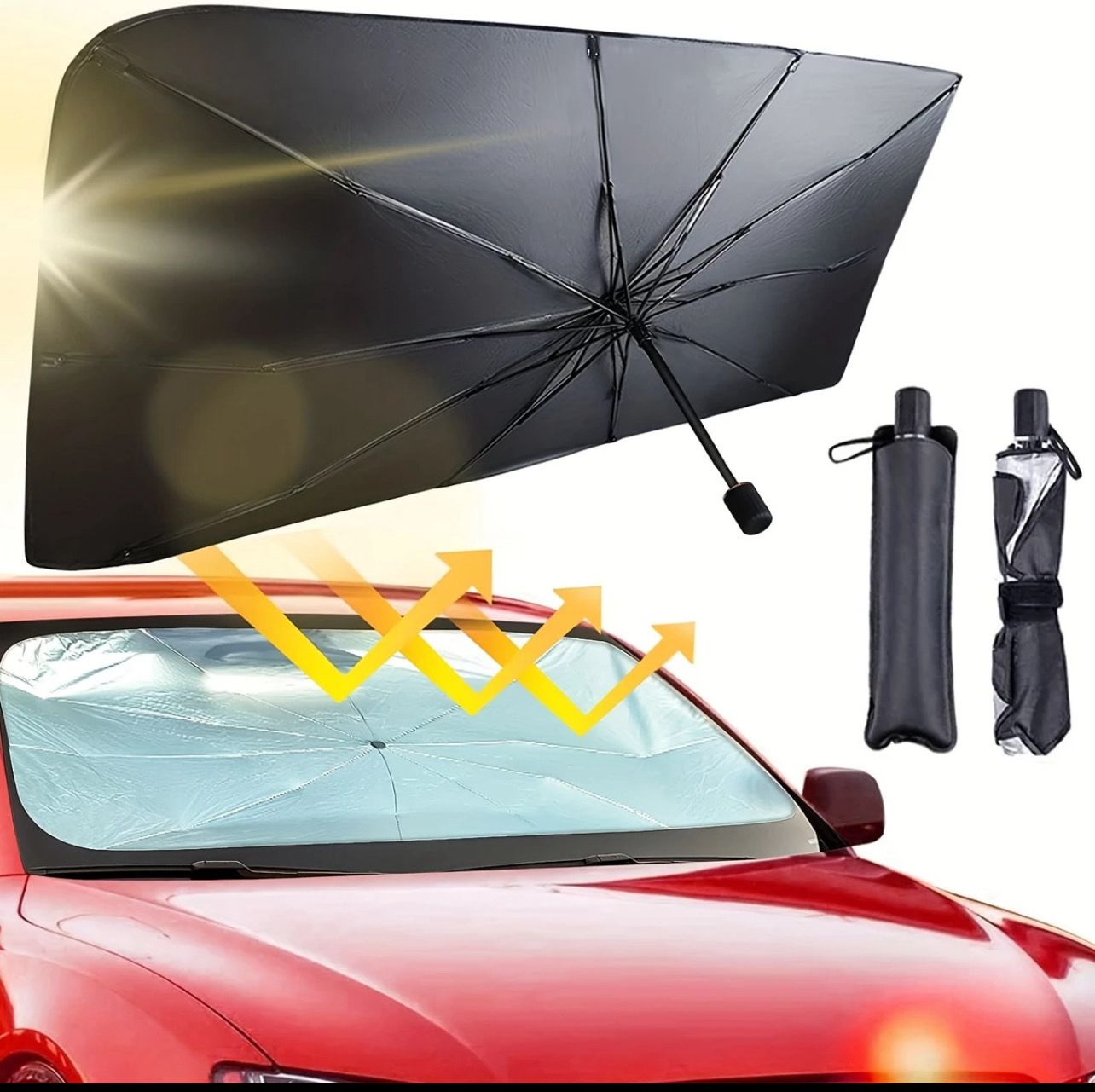 ￼Car Sunshield Car Front Windshield Sunshade Retractable Foldable Sunshield Sunscreen Heat Insulation
