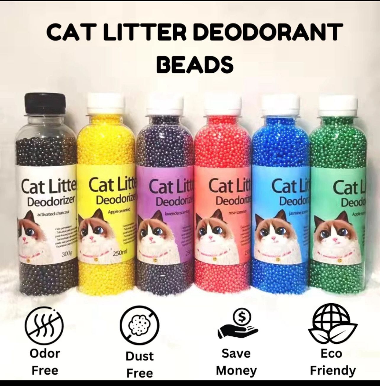 ￼P55 PET Cat litter deodorant beads deodorant beads cat litter mixed fragrance beads activated carbon granules 3bottle