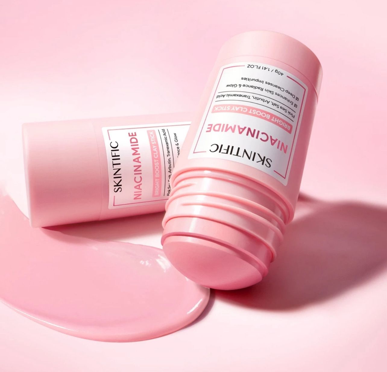 ￼SKINTIFIC Niacinamide Bright Boost Clay Stick Glowing Bightening Booster Evens skin Tone Deep cleanses