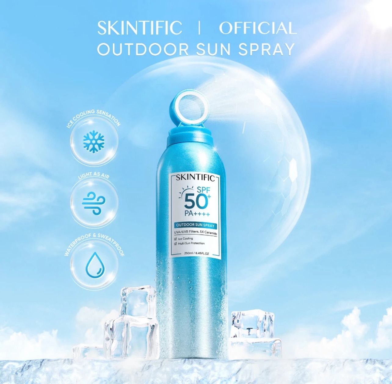 ￼[New Launch] SKINTIFIC Outdoor Sunscreen Spray SPF 50+ PA++++ 250ml 1btl $18/2btl $33