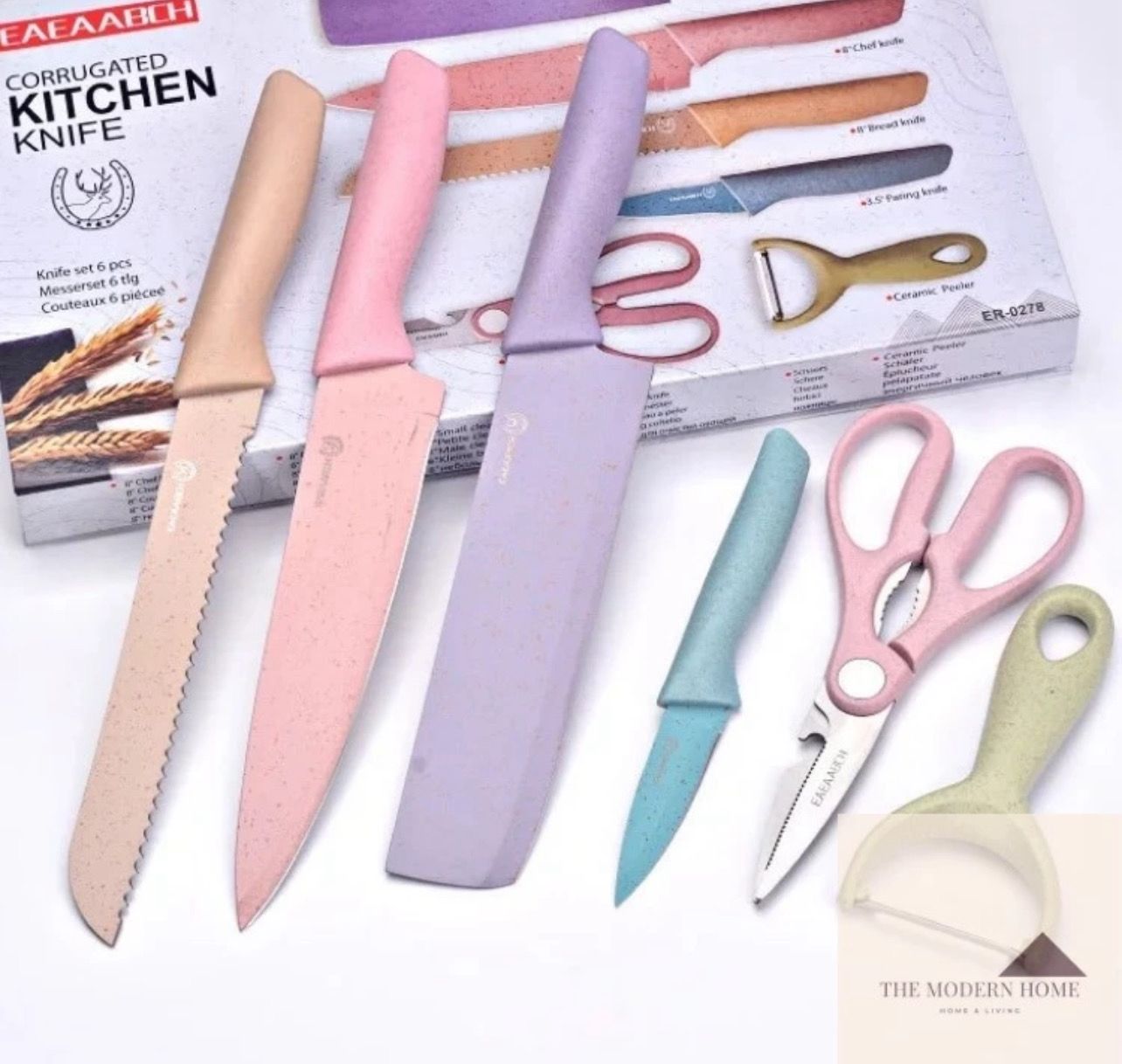 ￼6 In 1 Evcrierh Corrugated knife Kitchen Knife set colourful Pisau Dapur KITCHEN KNIVES 厨房刀剪刀KITCHEN SCISSORS 2set
