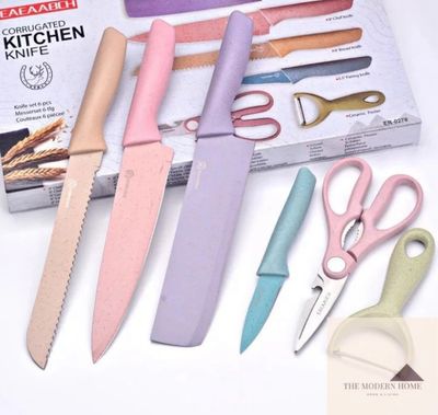 ￼6 In 1 Evcrierh Corrugated knife Kitchen Knife set colourful Pisau Dapur KITCHEN KNIVES 厨房刀剪刀KITCHEN SCISSORS 2set