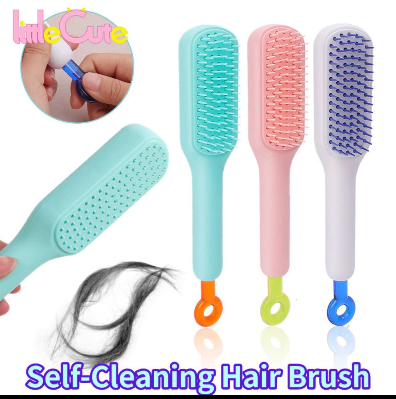 ￼Self-Cleaning Hair Brush - Women Smooth Hair Comb - Retractable Rotating Combs - Scalp Massager - Styling Tool - Detangling Hair Brushes - Anti-Static Massage Comb 3pcs