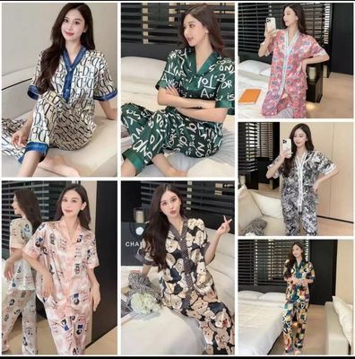￼M-3XL Plus Size  lady pajamas women Set baju tidur wanita murah Sleeves Pyjamas Sleepwear Silk Satin