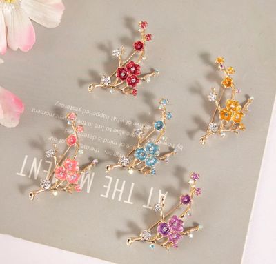 ￼Plum Blossom Rhinestone  pin bros  Hot selling high-quality brooch Muslim needle alloy accessories Women&#39;s Pairing（XINSHI-BZ507） 5pcs