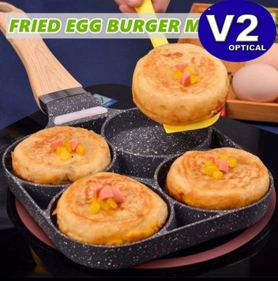 ￼Fried Egg Burger Machine Non Stick Flat Bottom Frying Pan Four Hole Breakfast Egg Dumpling Household Small Frying Pan