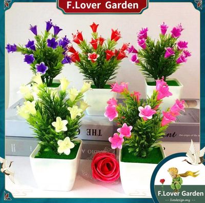 ￼(With Pot) Artificial Plant Lily Flower Pinecone Potted Plants Artificial Bonsai Simulation Potted Plants Home Decor 3pcs