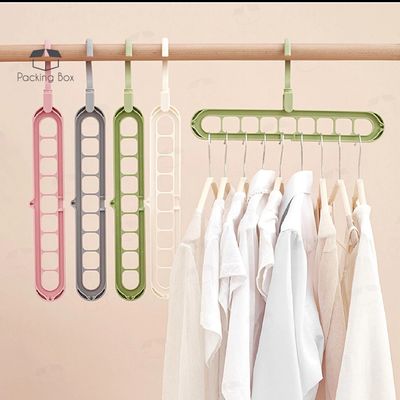 ￼PKB Multi-function Clothes Hanger Folding Magic Wardrobe Drying Clothes Home Storage Holder 9 hole Rotating 15pcs