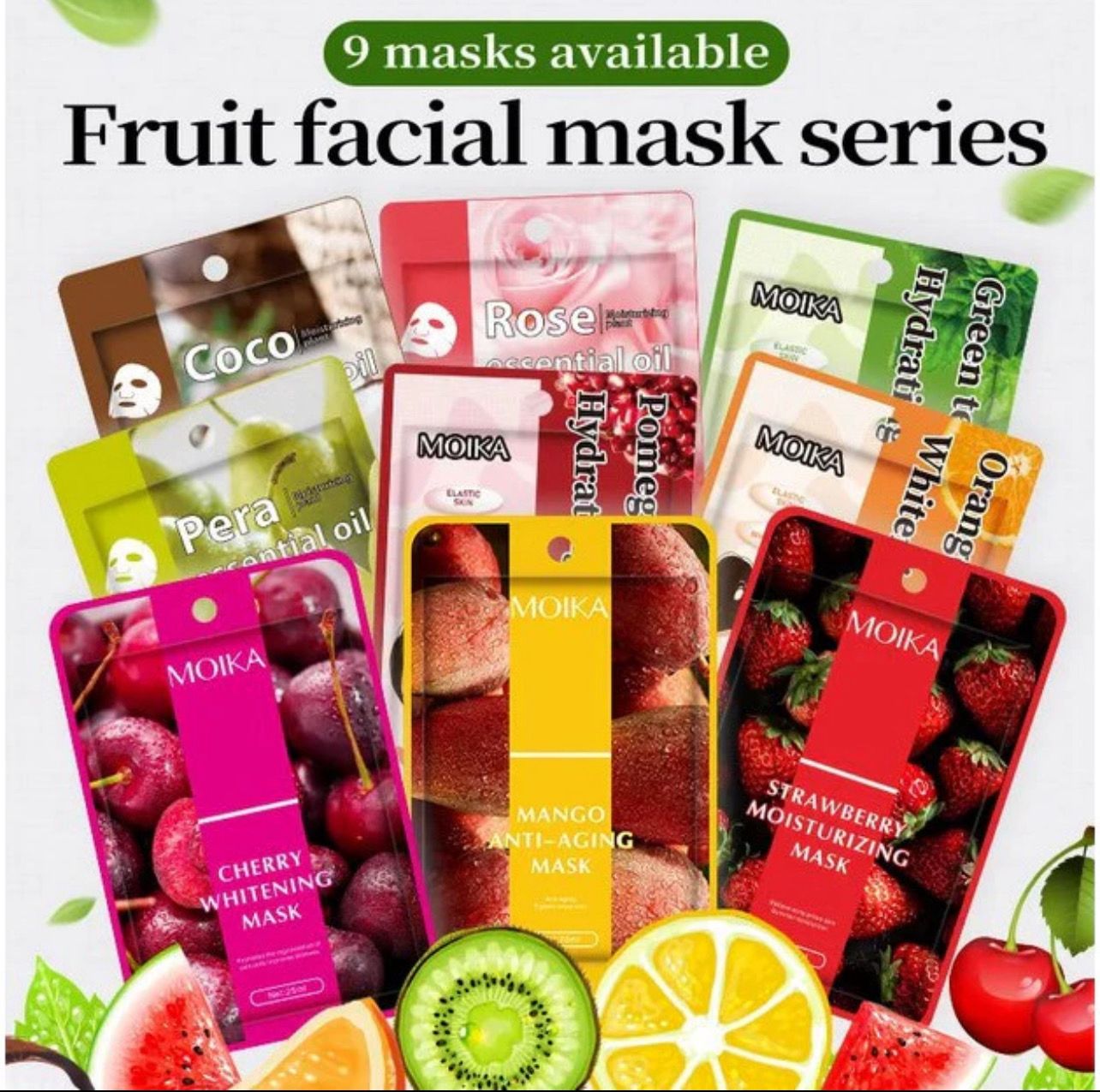 ￼[100% ORIGINAL] 25ml MOIKA Fruit Series Sheet Facial Face Mask Skin Care Beauty Extract Topeng Muka Harga Borong 20pcs