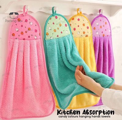 ￼PKB Kitchen Cloth Soft Water Absorption Dishcloths Candy Colors Hanging Hand Towels Non-Stick Oil Dish Towel Alas 9pcs